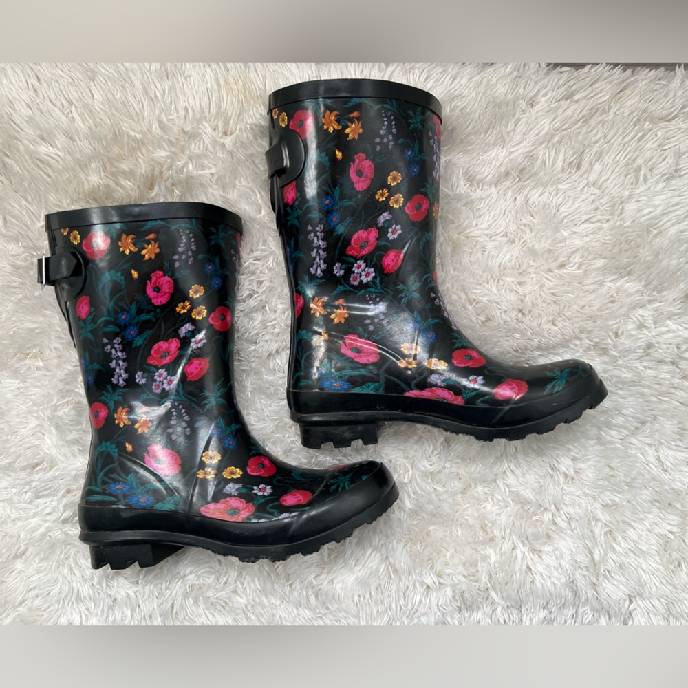 Z.Emma Women’s Floral Rain Boots Waterproof Garden Rubber Boots Black Size 6